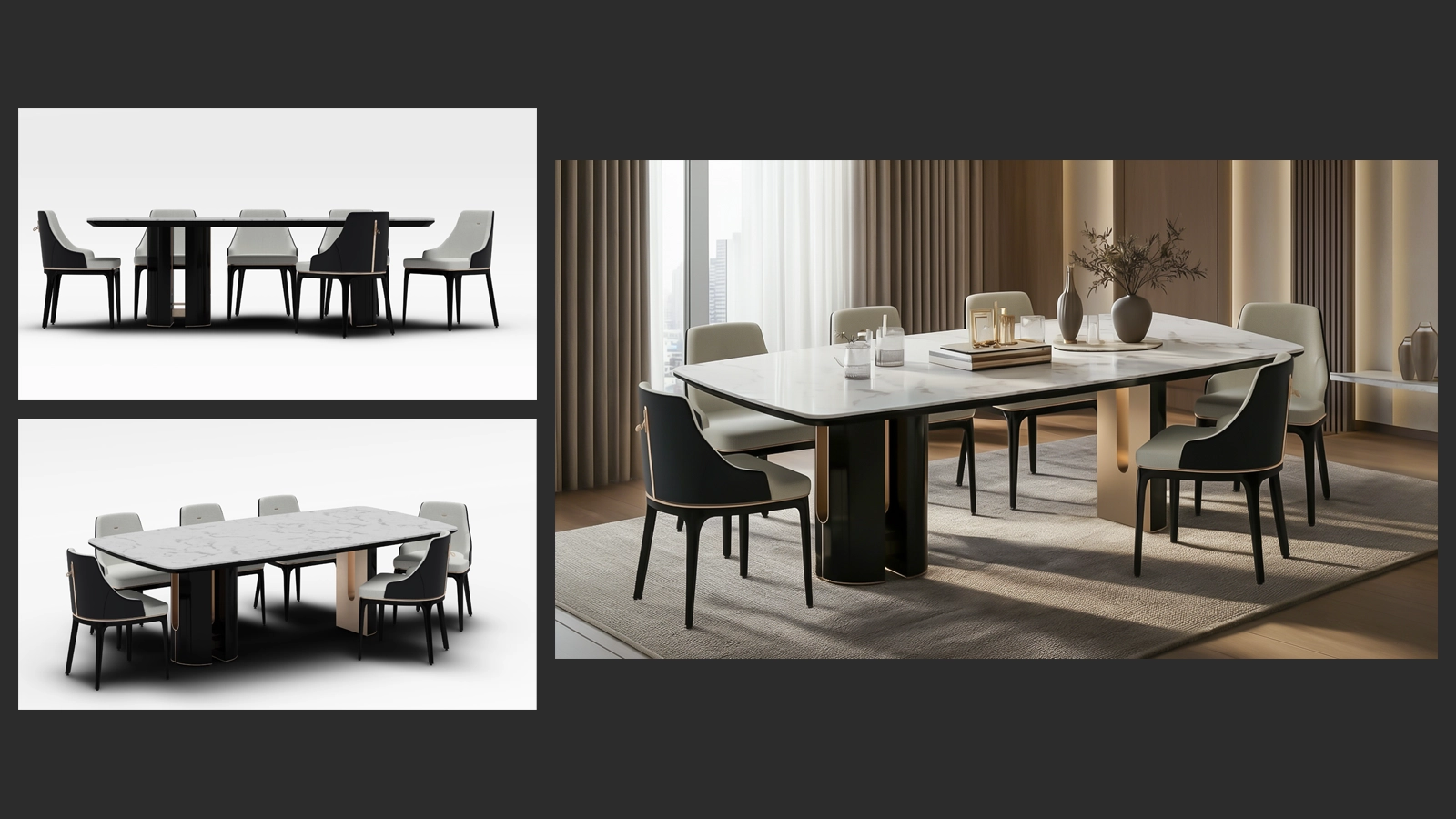 Şık yemek masası Vray 3D render görüntüsü