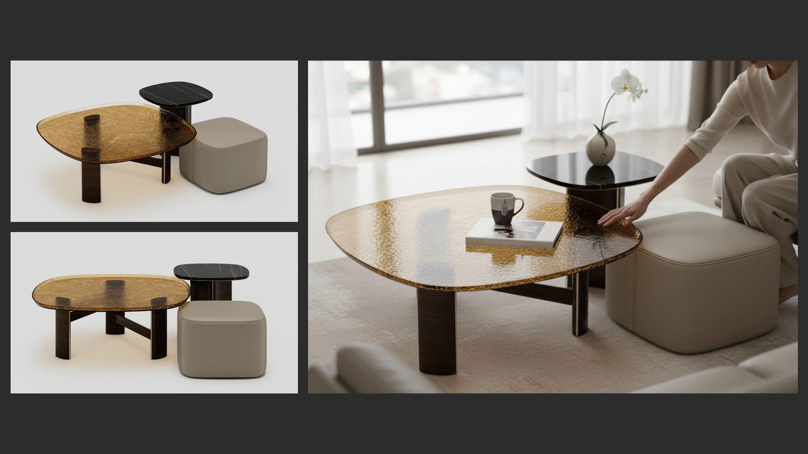 Özel orta masa 3D render görüntüsü