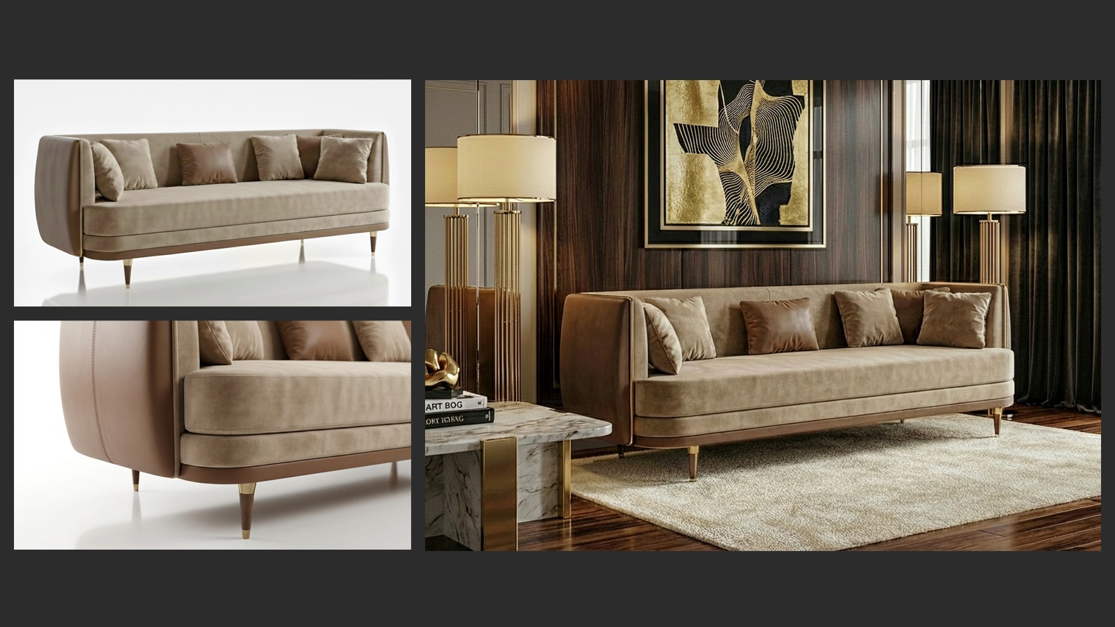 Lüks deri kanepe 3D render görüntüsü